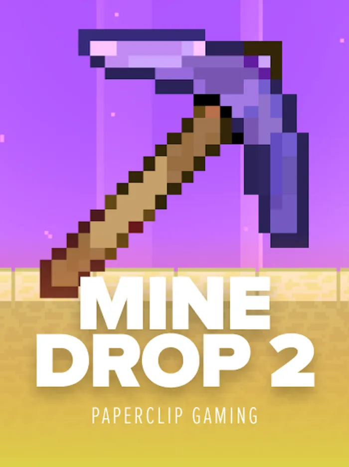 Официальная обложка Mine Drop 2: пиксельная кирка на фиолетовом фоне